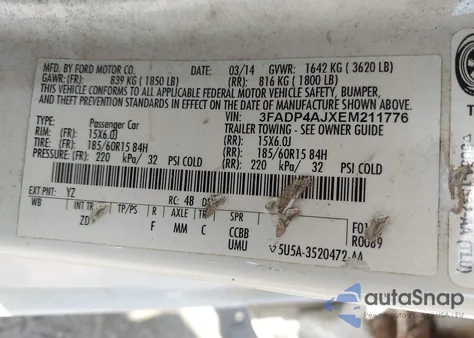 2014 Ford Fiesta S из США, поврежденный, VIN 3FADP4AJXEM211776